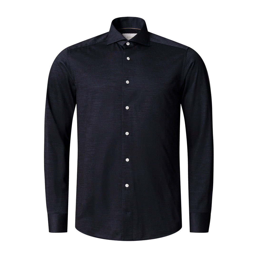 Navy Blue Knitted Merino-Lyocell Contemporary Fit Casual Shirt - ETON