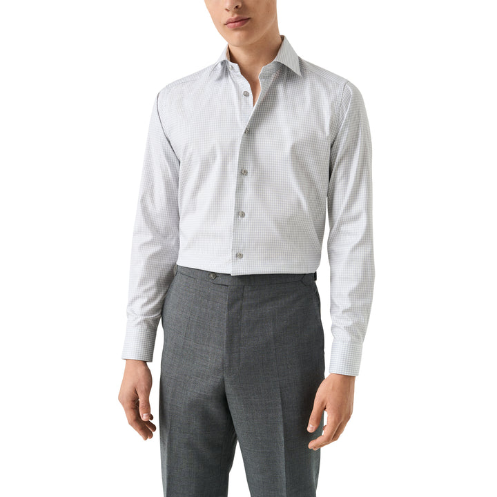 Light Gray Check Cotton-Tencel Lyocell Slim Fit Shirt - ETON