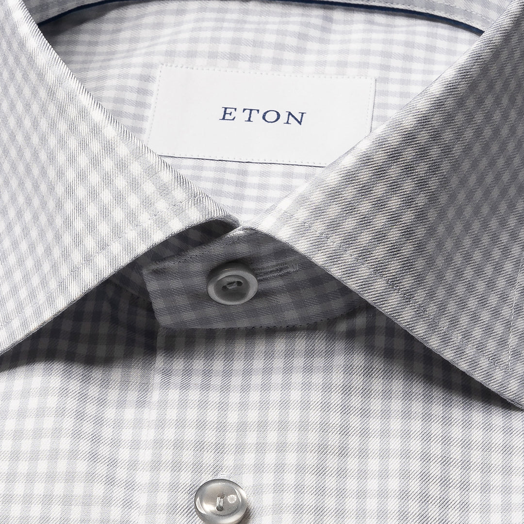 Light Gray Check Cotton-Tencel Lyocell Slim Fit Shirt - ETON