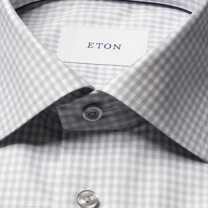 Light Gray Check Cotton-Tencel Lyocell Slim Fit Shirt - ETON