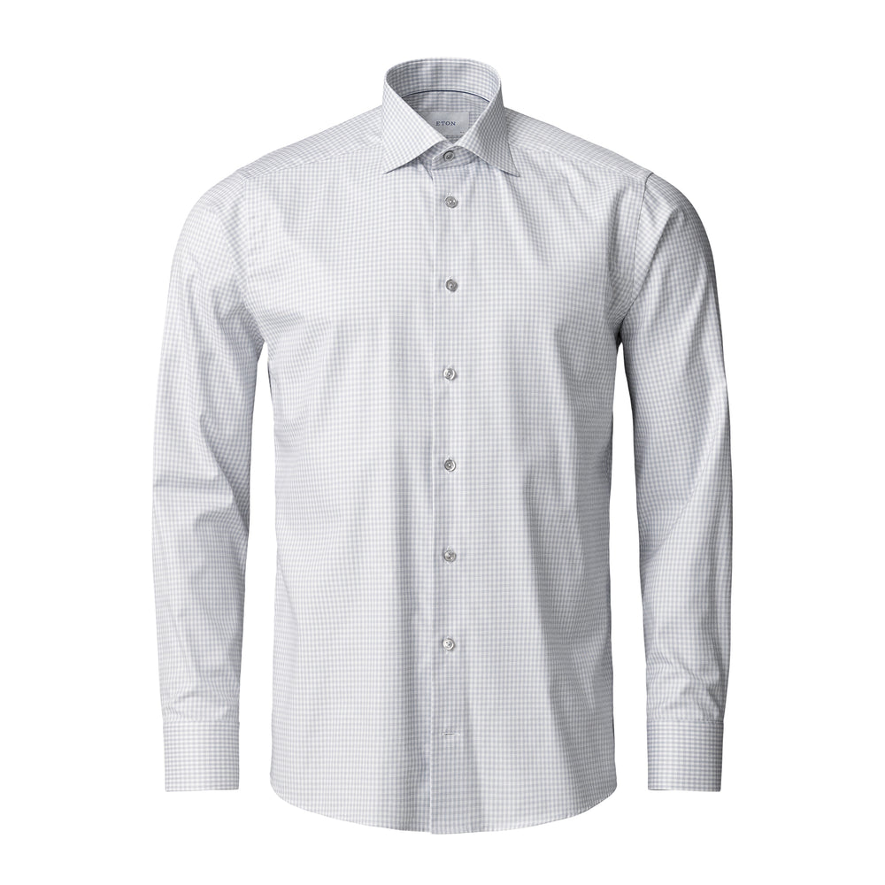 Light Gray Check Cotton-Tencel Lyocell Slim Fit Shirt - ETON