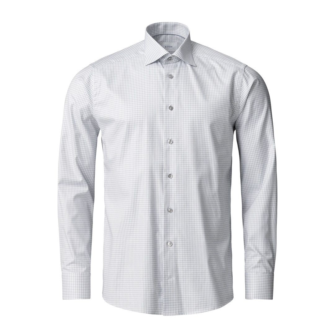Light Gray Check Cotton-Tencel Lyocell Slim Fit Shirt - ETON