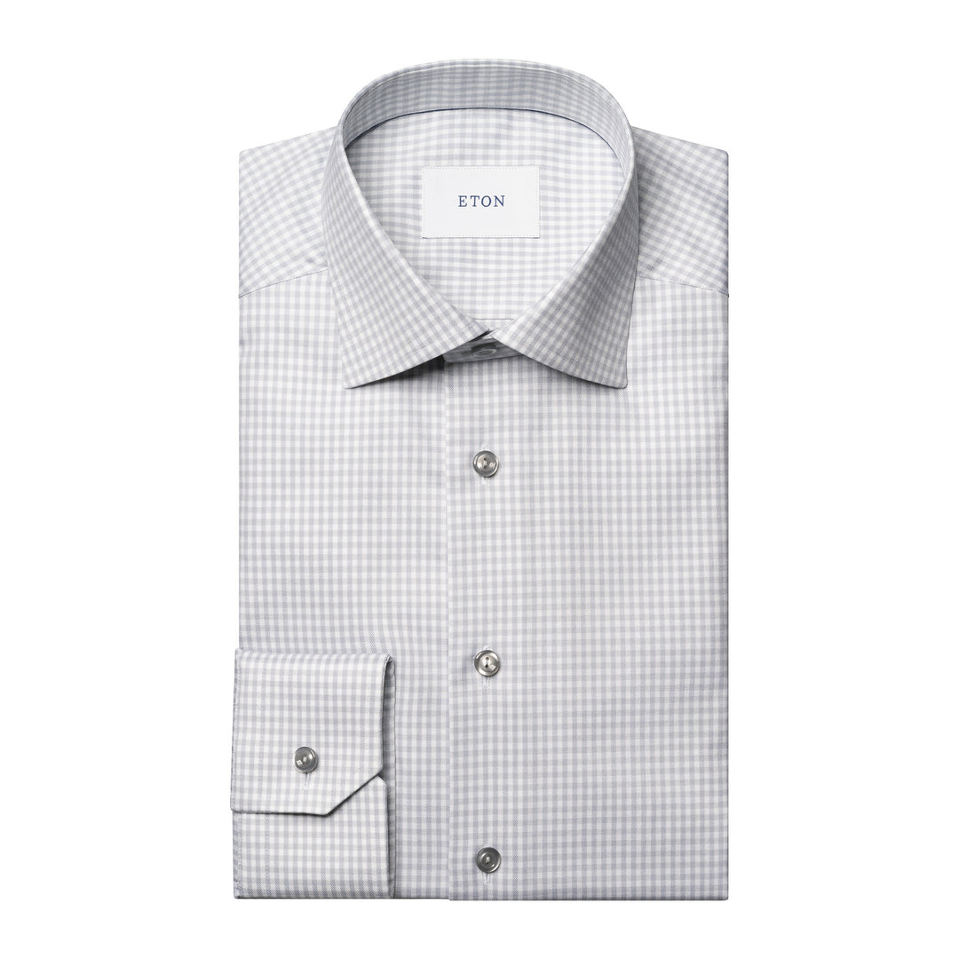Light Gray Check Cotton-Tencel Lyocell Slim Fit Shirt - ETON