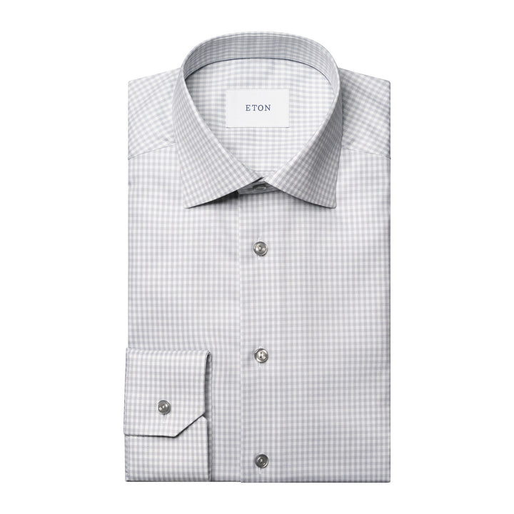 Light Gray Check Cotton-Tencel Lyocell Slim Fit Shirt - ETON