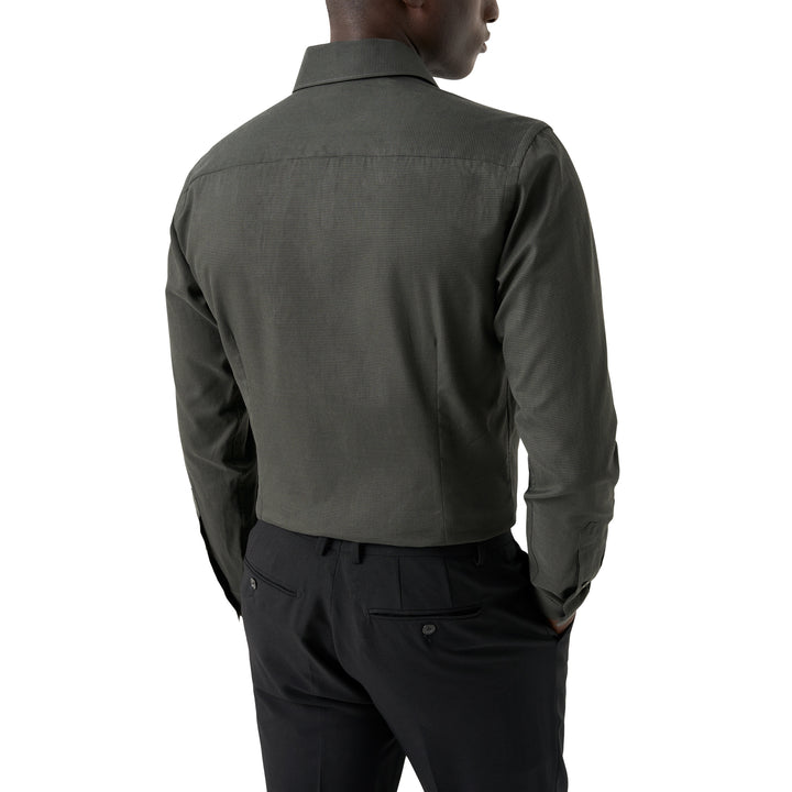 Dark Green Micro Check Signature Lightweight Flannel Slim Fit Shirt - ETON
