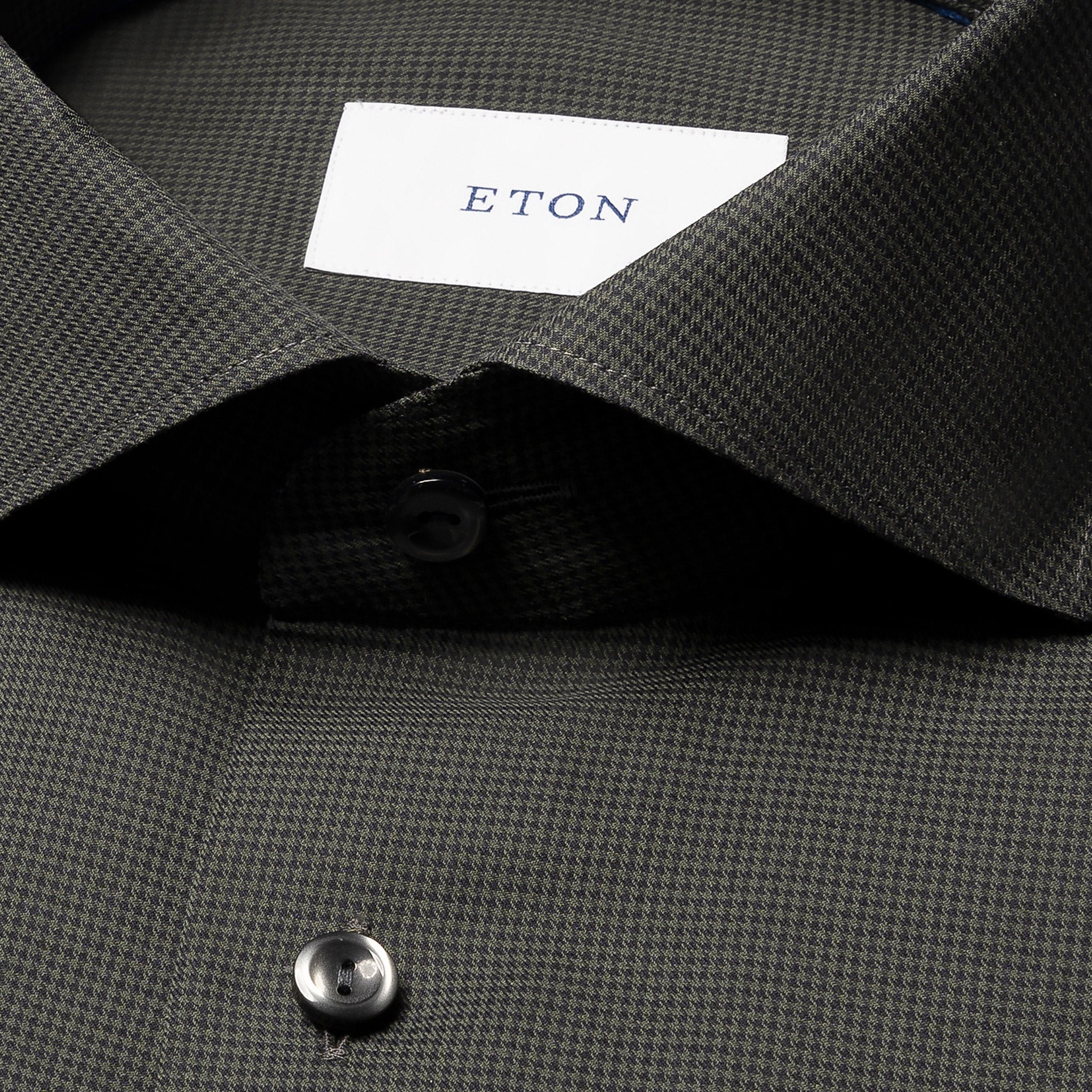 Dark Green Micro Check Signature Lightweight Flannel Slim Fit Shirt - ETON