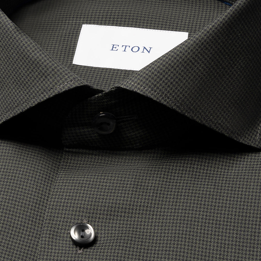 Dark Green Micro Check Signature Lightweight Flannel Slim Fit Shirt - ETON