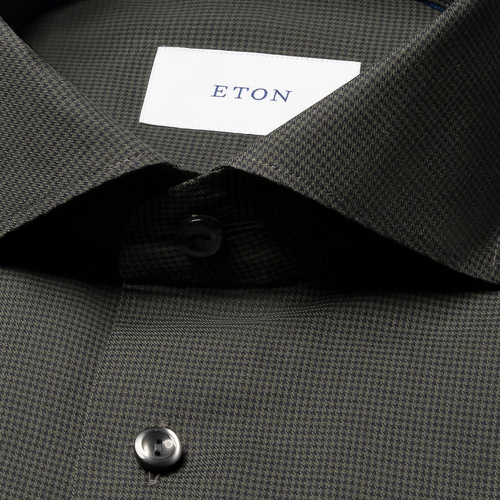 Dark Green Micro Check Signature Lightweight Flannel Slim Fit Shirt - ETON