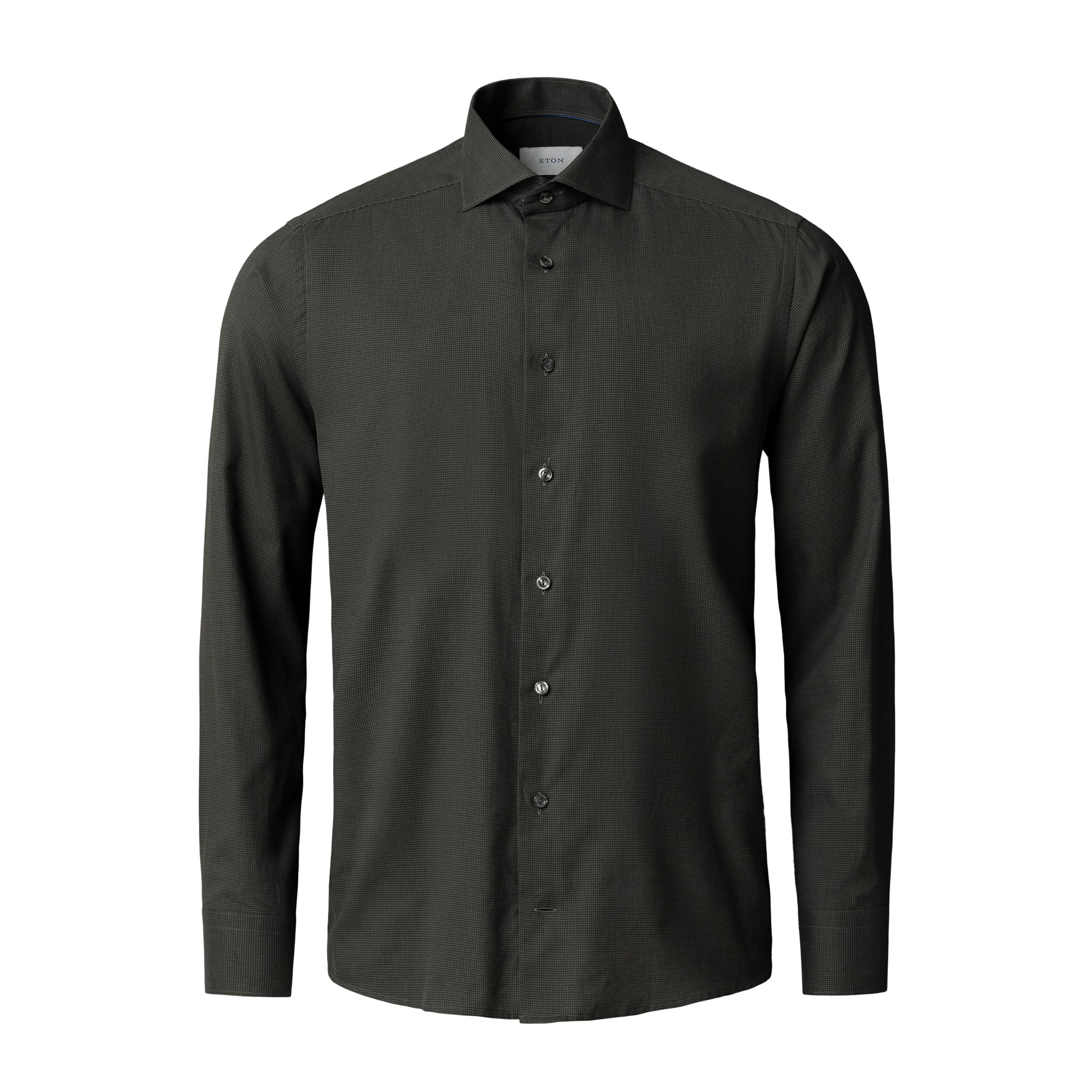 Dark Green Micro Check Signature Lightweight Flannel Slim Fit Shirt - ETON