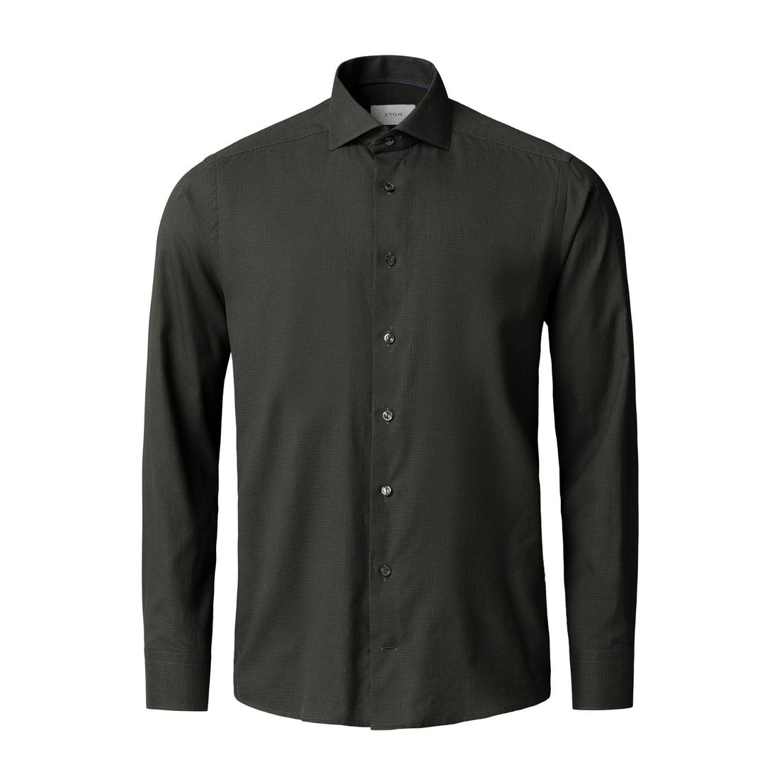 Dark Green Micro Check Signature Lightweight Flannel Slim Fit Shirt - ETON