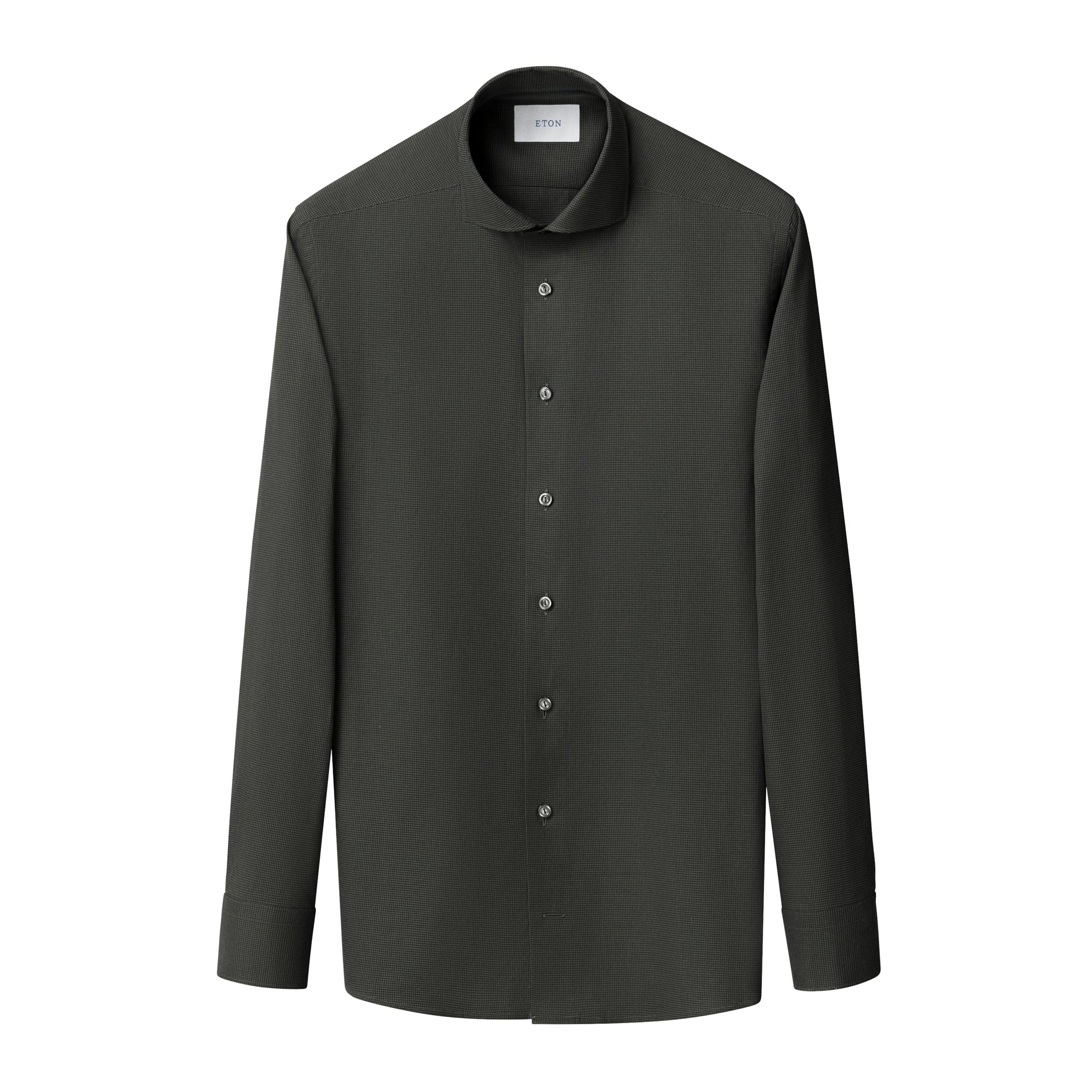 Dark Green Micro Check Signature Lightweight Flannel Slim Fit Shirt - ETON