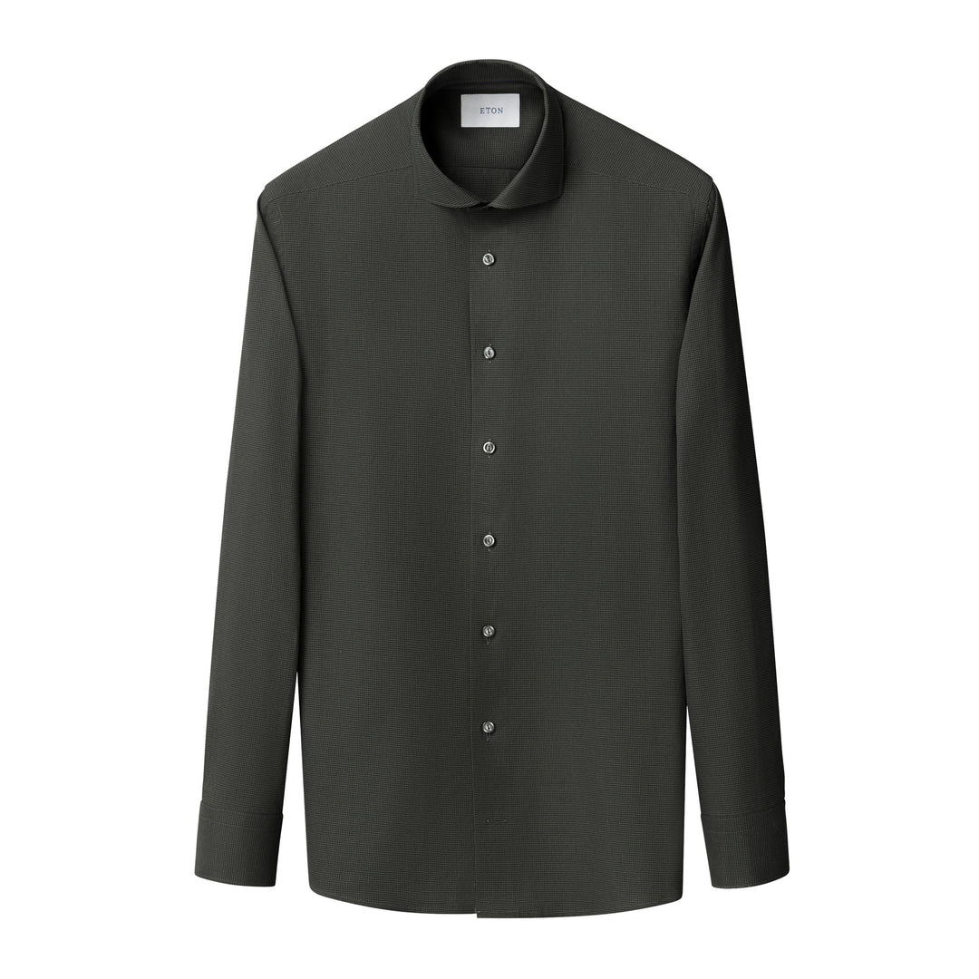 Dark Green Micro Check Signature Lightweight Flannel Slim Fit Shirt - ETON