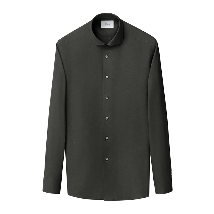 Dark Green Micro Check Signature Lightweight Flannel Slim Fit Shirt - ETON
