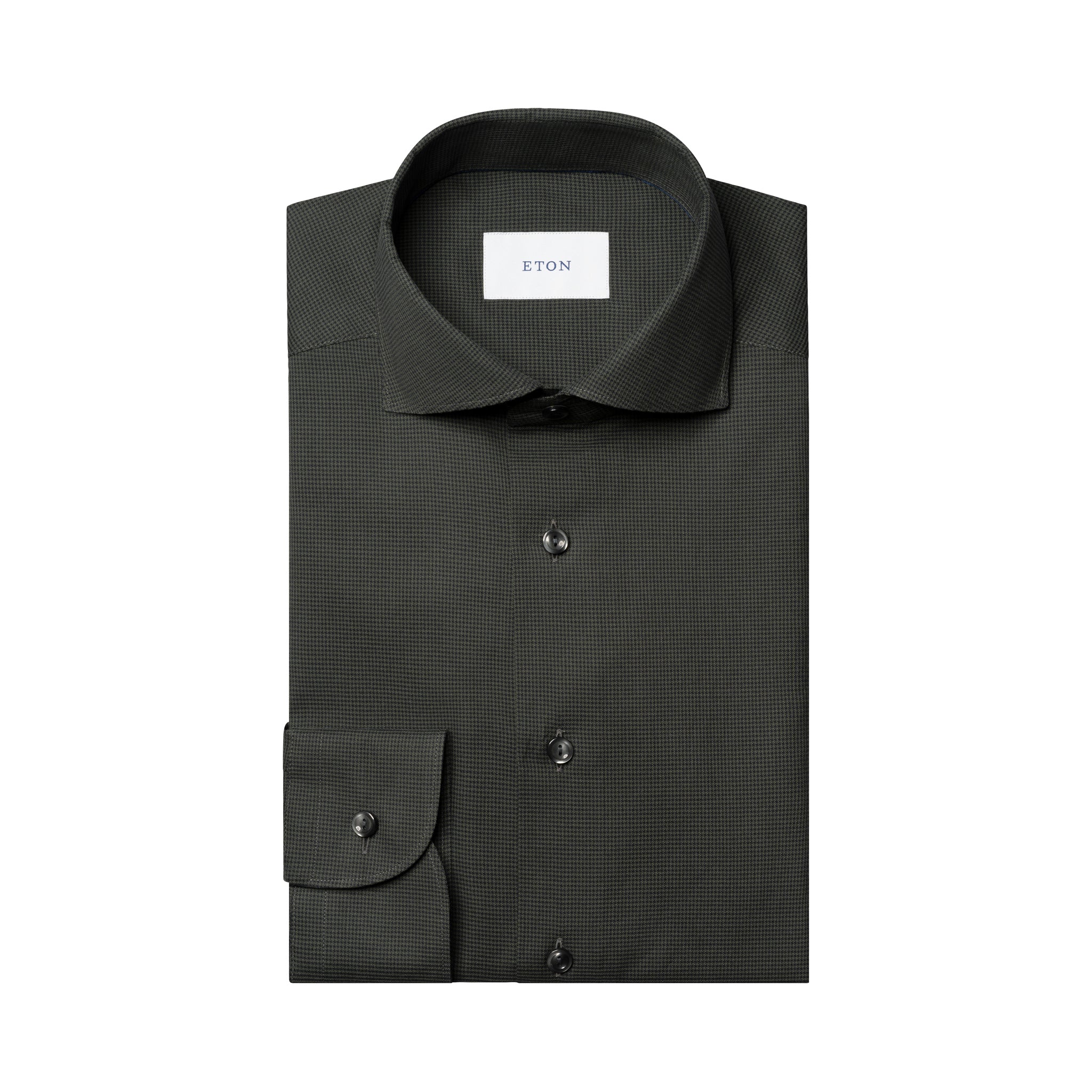 Dark Green Micro Check Signature Lightweight Flannel Slim Fit Shirt - ETON