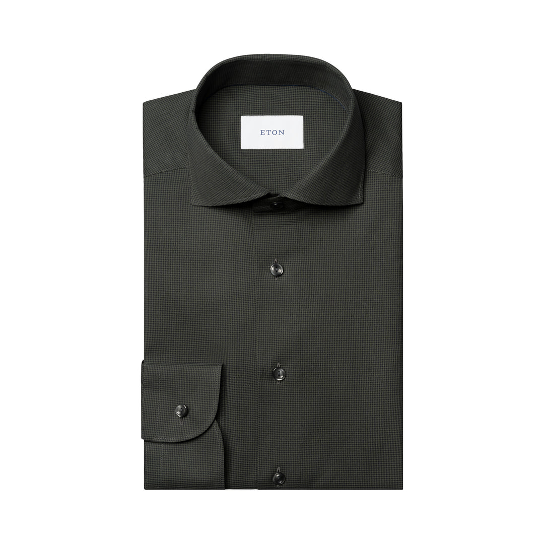 Dark Green Micro Check Signature Lightweight Flannel Slim Fit Shirt - ETON