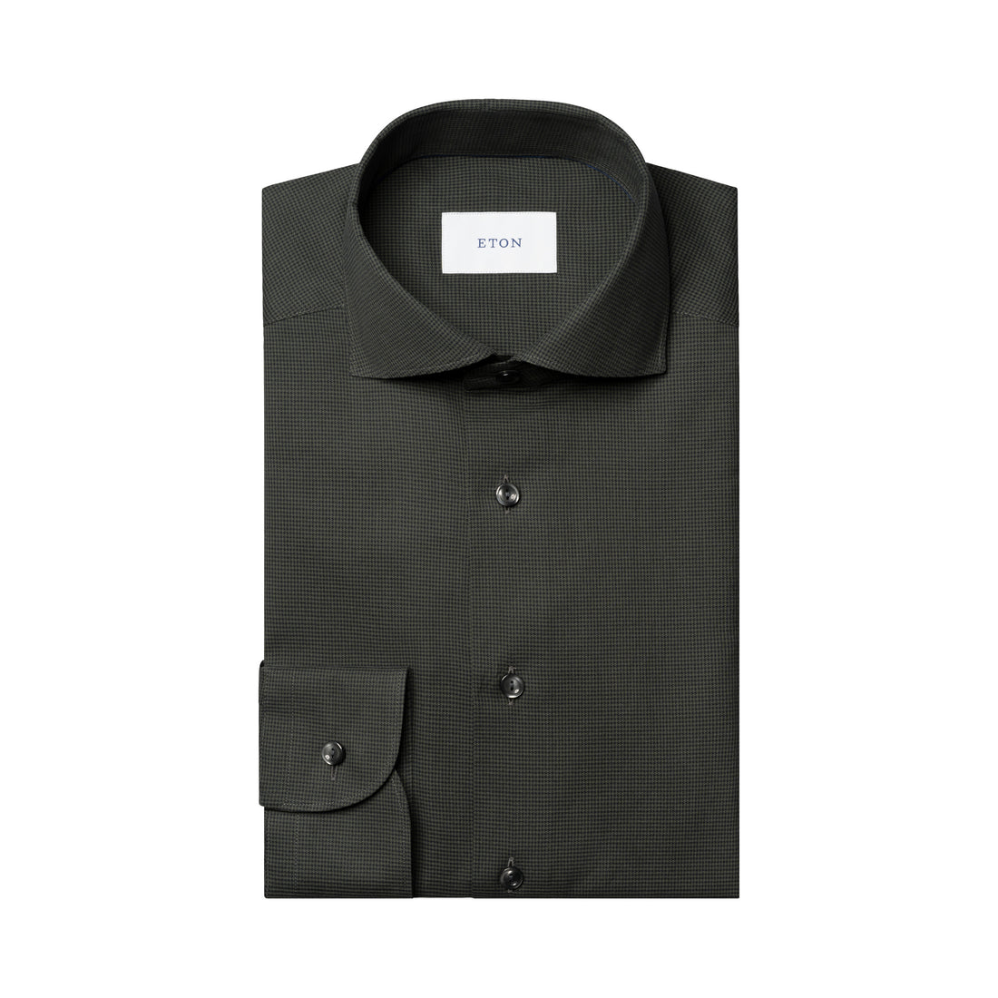Dark Green Micro Check Signature Lightweight Flannel Slim Fit Shirt - ETON