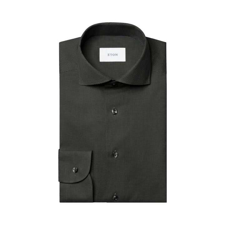 Dark Green Micro Check Signature Lightweight Flannel Slim Fit Shirt - ETON