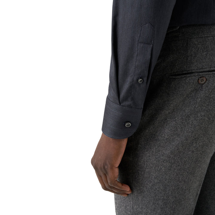 Navy Blue Solid Signature Flannel Slim Fit Shirt - ETON