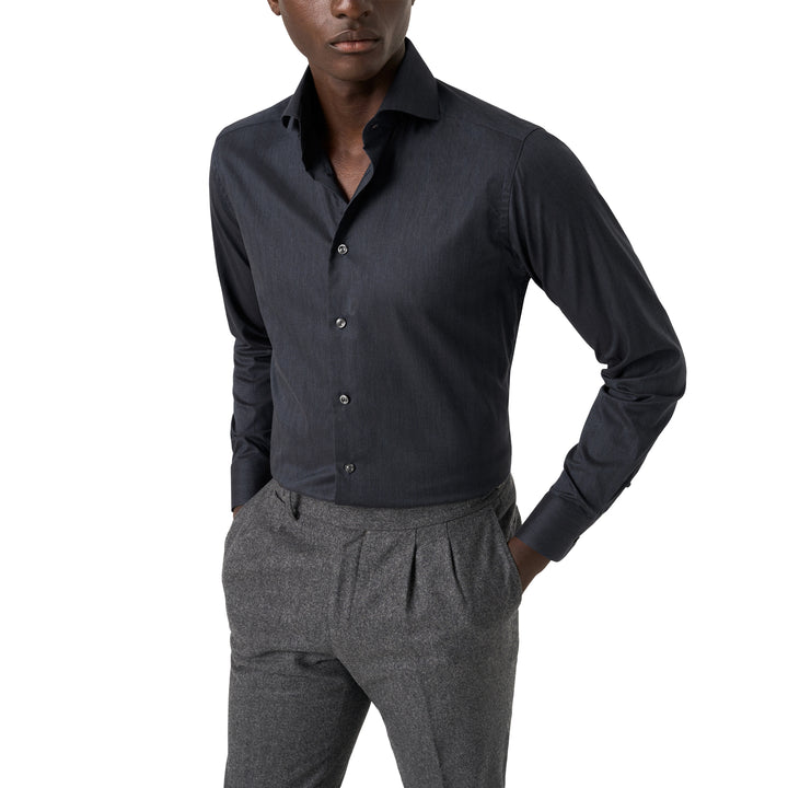 Navy Blue Solid Signature Flannel Slim Fit Shirt - ETON