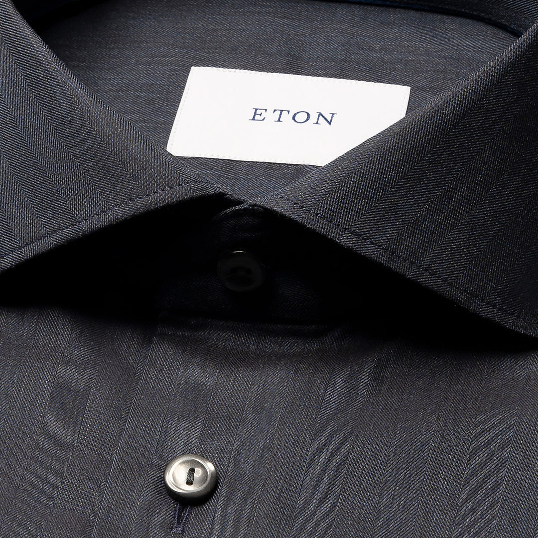 Navy Blue Solid Signature Flannel Slim Fit Shirt - ETON