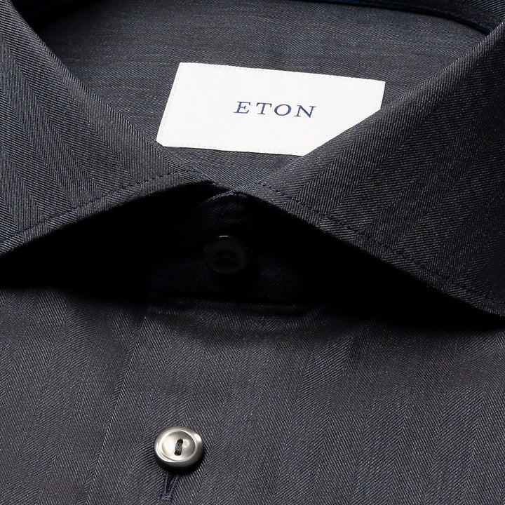 Navy Blue Solid Signature Flannel Slim Fit Shirt - ETON