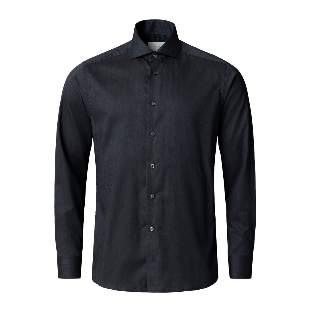 Navy Blue Solid Signature Flannel Slim Fit Shirt - ETON