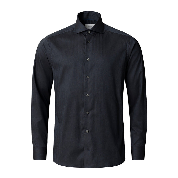 Navy Blue Solid Signature Flannel Slim Fit Shirt - ETON