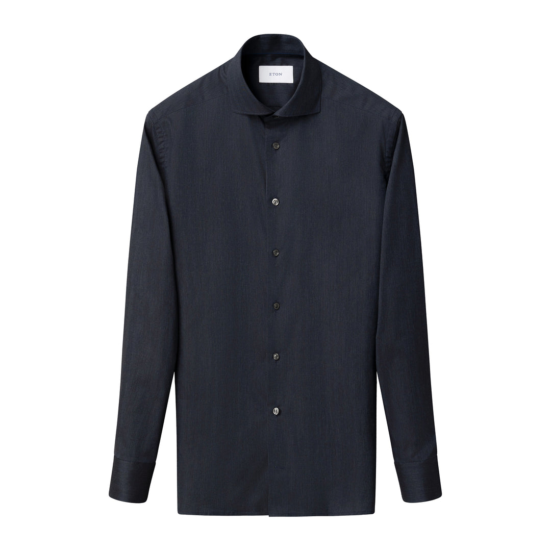 Navy Blue Solid Signature Flannel Slim Fit Shirt - ETON