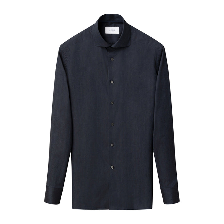 Navy Blue Solid Signature Flannel Slim Fit Shirt - ETON