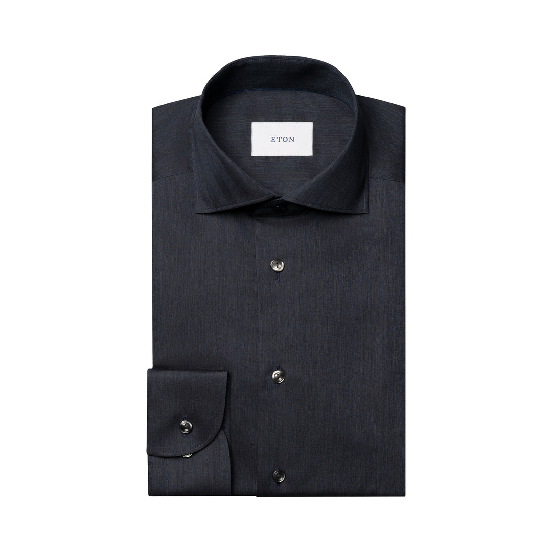 Navy Blue Solid Signature Flannel Slim Fit Shirt - ETON