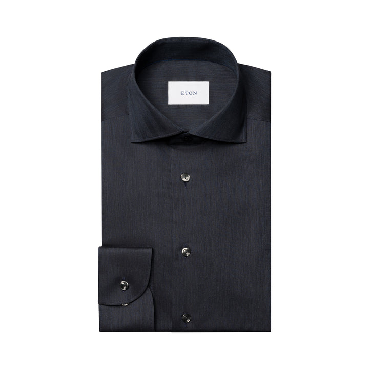 Navy Blue Solid Signature Flannel Slim Fit Shirt - ETON