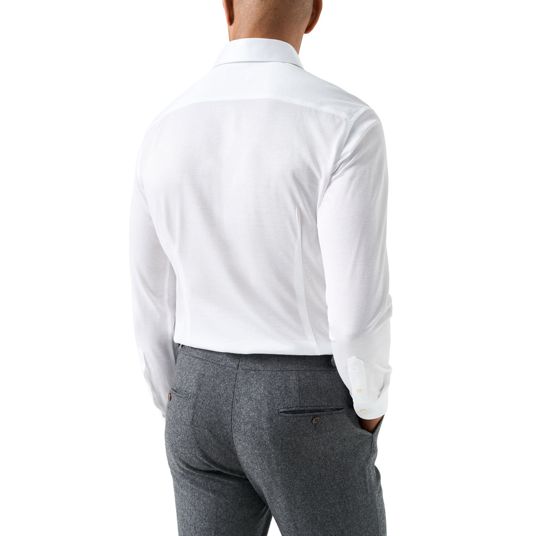 White Solid Filo Di Scozia Cotton Knit Slim Fit Casual Shirt - ETON