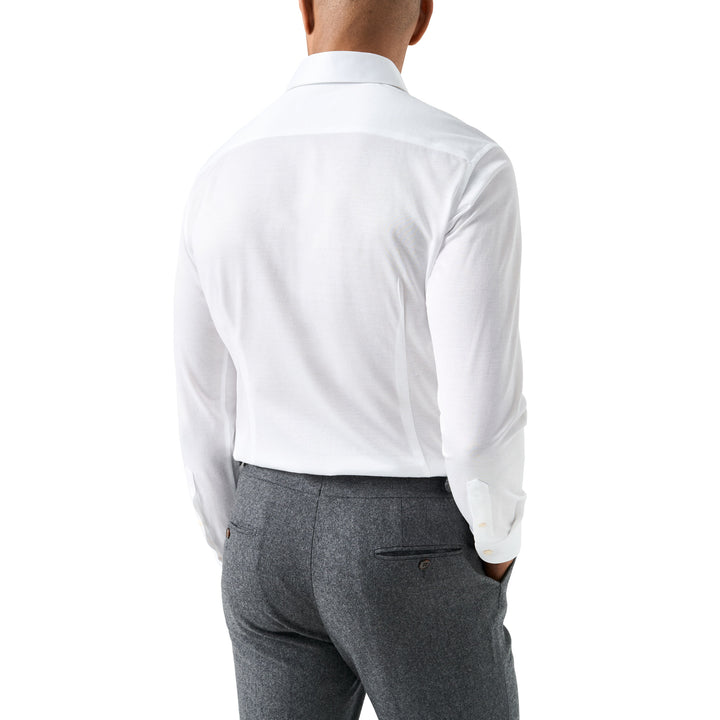 White Solid Filo Di Scozia Cotton Knit Slim Fit Casual Shirt - ETON