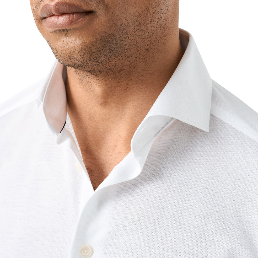 White Solid Filo Di Scozia Cotton Knit Slim Fit Casual Shirt - ETON