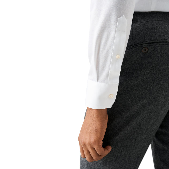 White Solid Filo Di Scozia Cotton Knit Slim Fit Casual Shirt - ETON