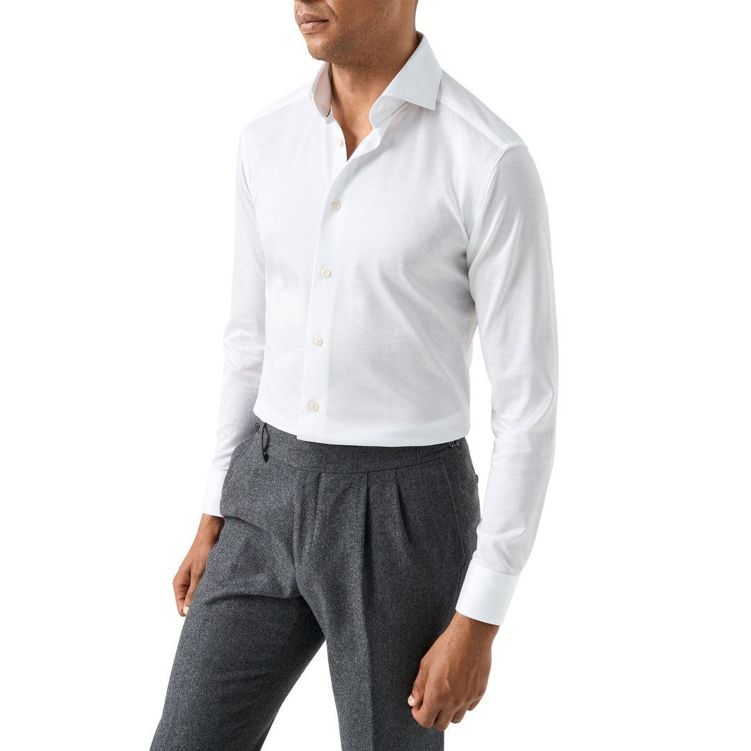 White Solid Filo Di Scozia Cotton Knit Slim Fit Casual Shirt - ETON