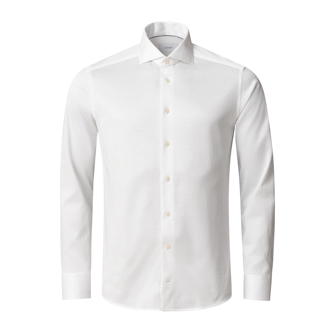 White Solid Filo Di Scozia Cotton Knit Slim Fit Casual Shirt - ETON