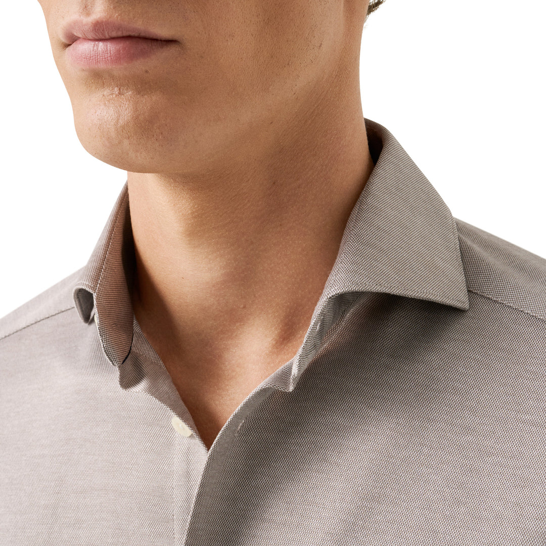 Beige Filo Di Scozia Cotton Knit Slim Fit Casual Shirt - ETON