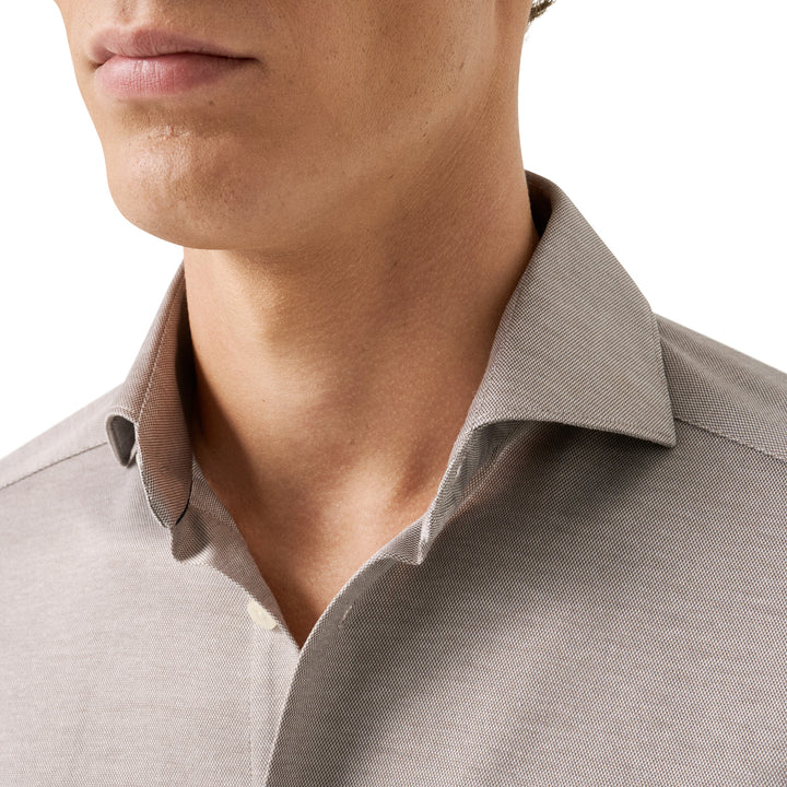 Beige Filo Di Scozia Cotton Knit Slim Fit Casual Shirt - ETON