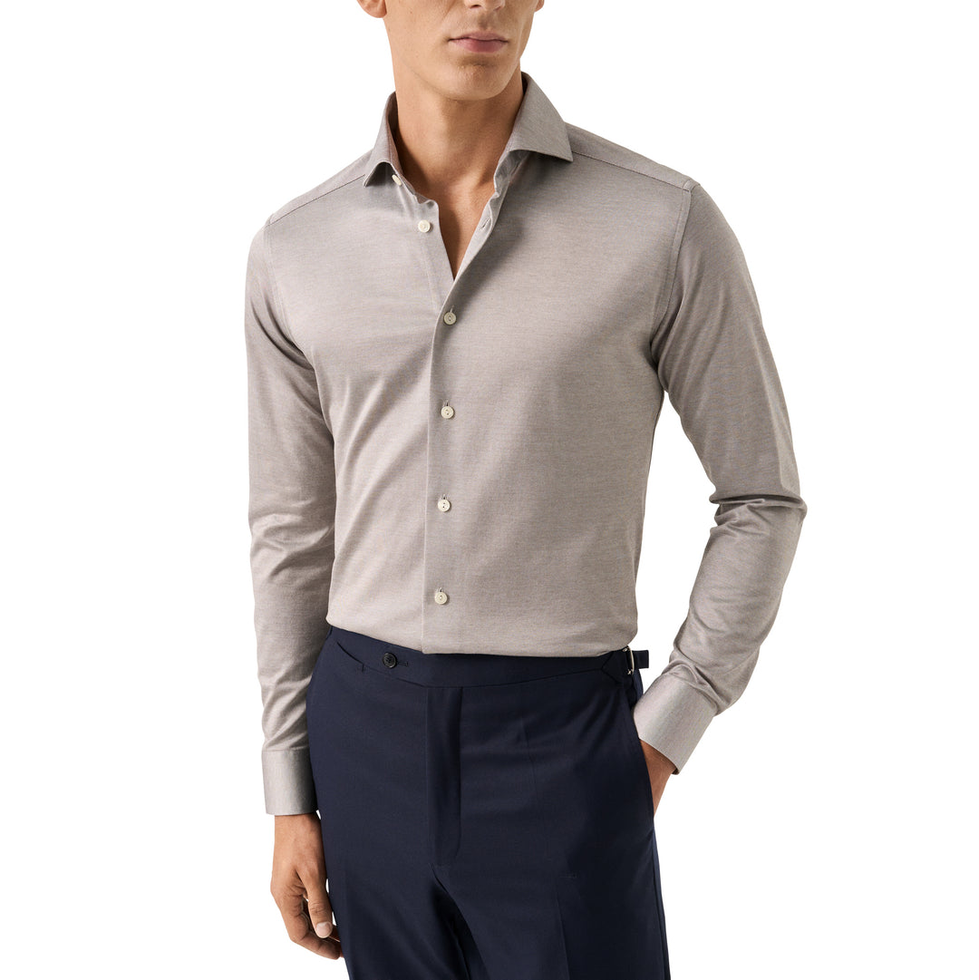 Beige Filo Di Scozia Cotton Knit Slim Fit Casual Shirt - ETON