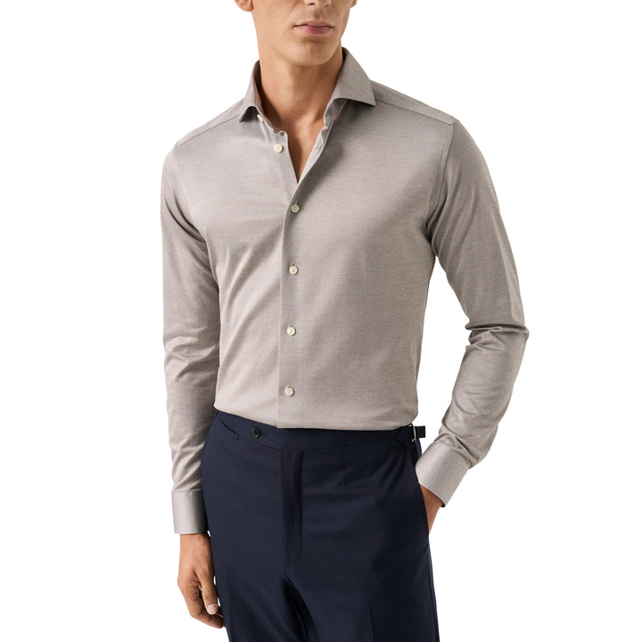 Beige Filo Di Scozia Cotton Knit Slim Fit Casual Shirt - ETON