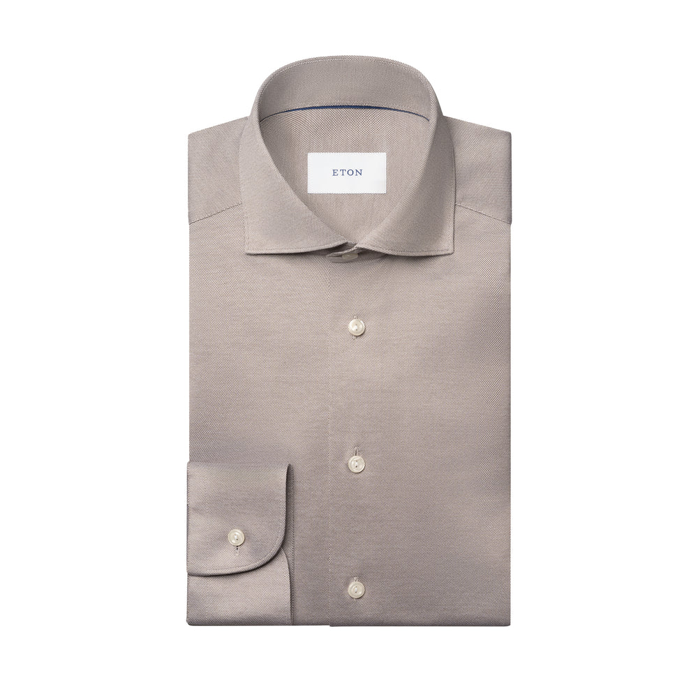 Beige Filo Di Scozia Cotton Knit Slim Fit Casual Shirt - ETON