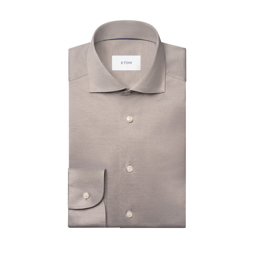 Beige Filo Di Scozia Cotton Knit Slim Fit Casual Shirt - ETON