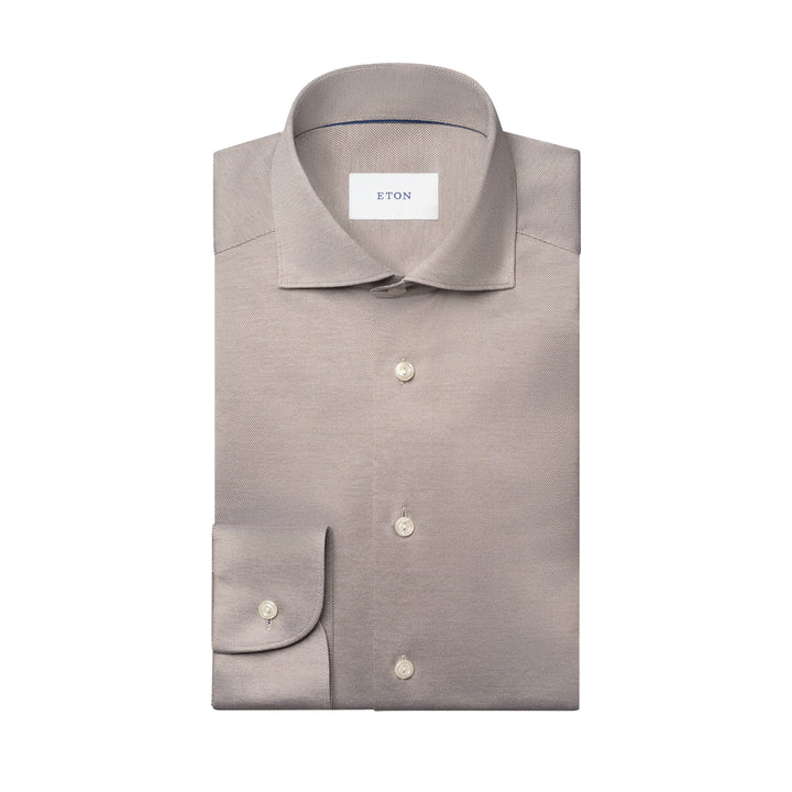 Beige Filo Di Scozia Cotton Knit Slim Fit Casual Shirt - ETON