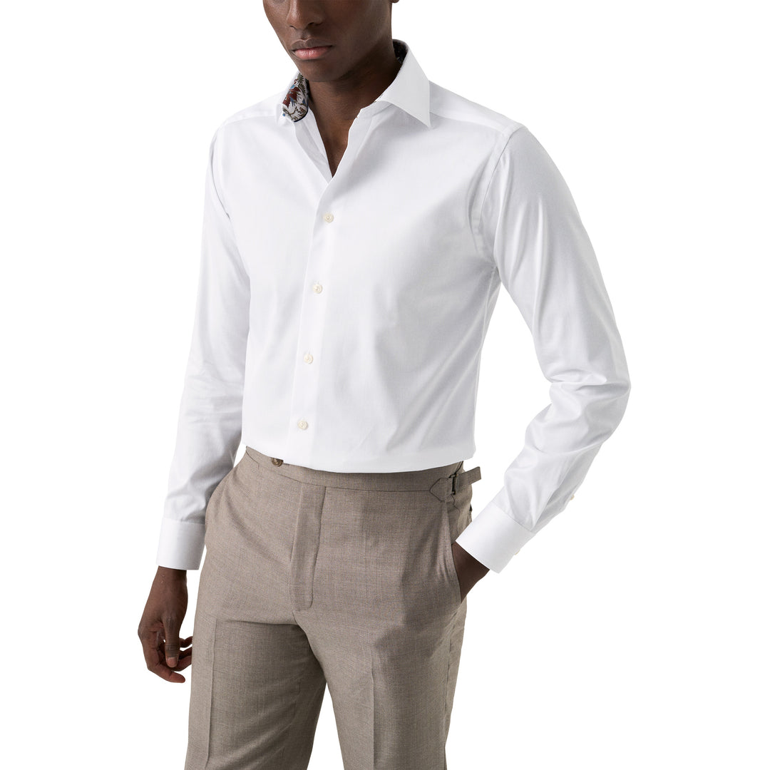 White Floral Effect Contrast Signature Twill Slim Fit Shirt - ETON