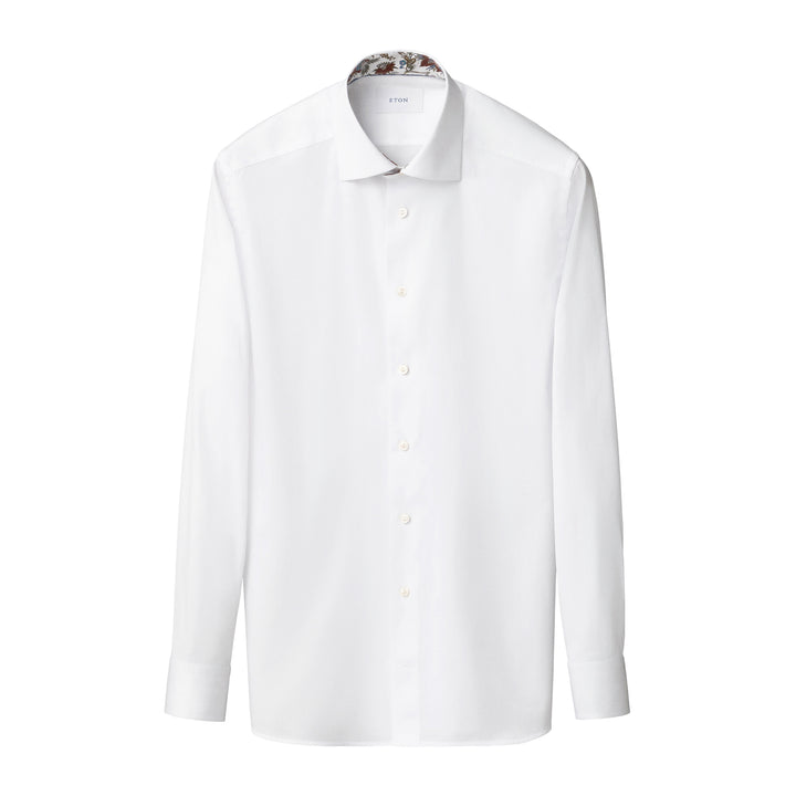 White Floral Effect Contrast Signature Twill Slim Fit Shirt - ETON