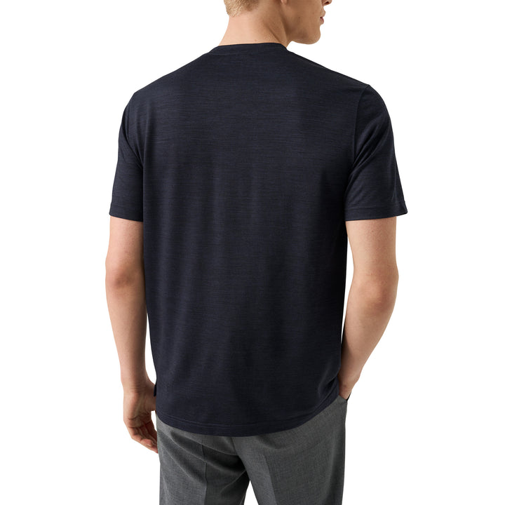 Navy Blue Merino Wool Lyocell Crew Neck T-shirt - ETON