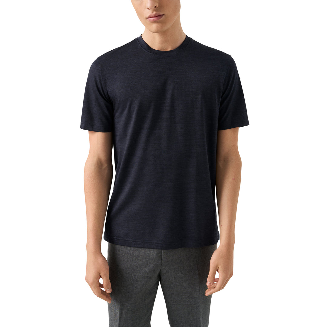 Navy Blue Merino Wool Lyocell Crew Neck T-shirt - ETON