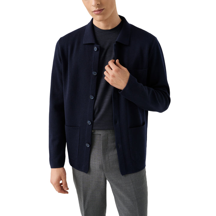 Navy Blue Merino Wool Lyocell Crew Neck T-shirt - ETON