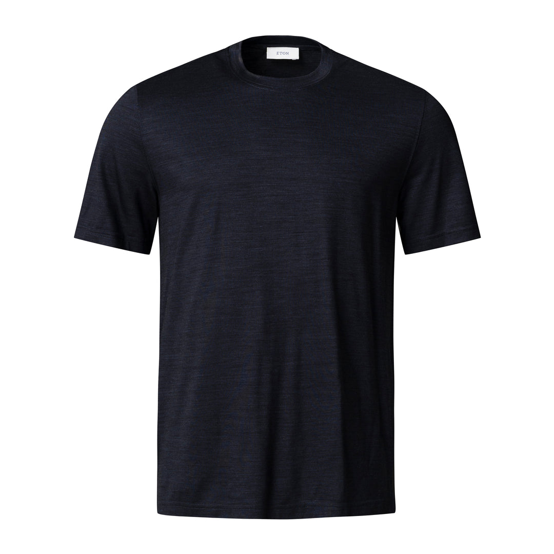 Navy Blue Merino Wool Lyocell Crew Neck T-shirt - ETON